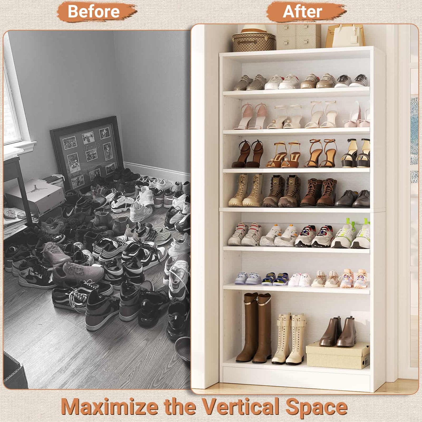 Tall Shoe Cabinet, 9-Tier Wood Shoe Storage Organizer