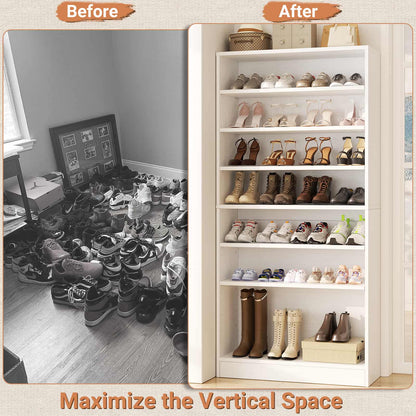 Tall Shoe Cabinet, 9-Tier Wood Shoe Storage Organizer