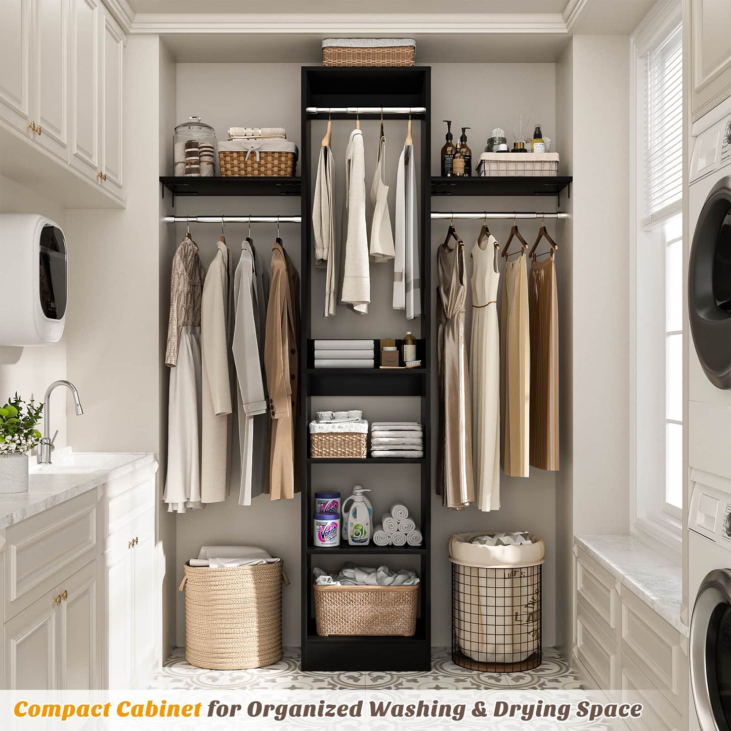 4FT Small Closet System with 4 Closet Rods & 3 Shelves