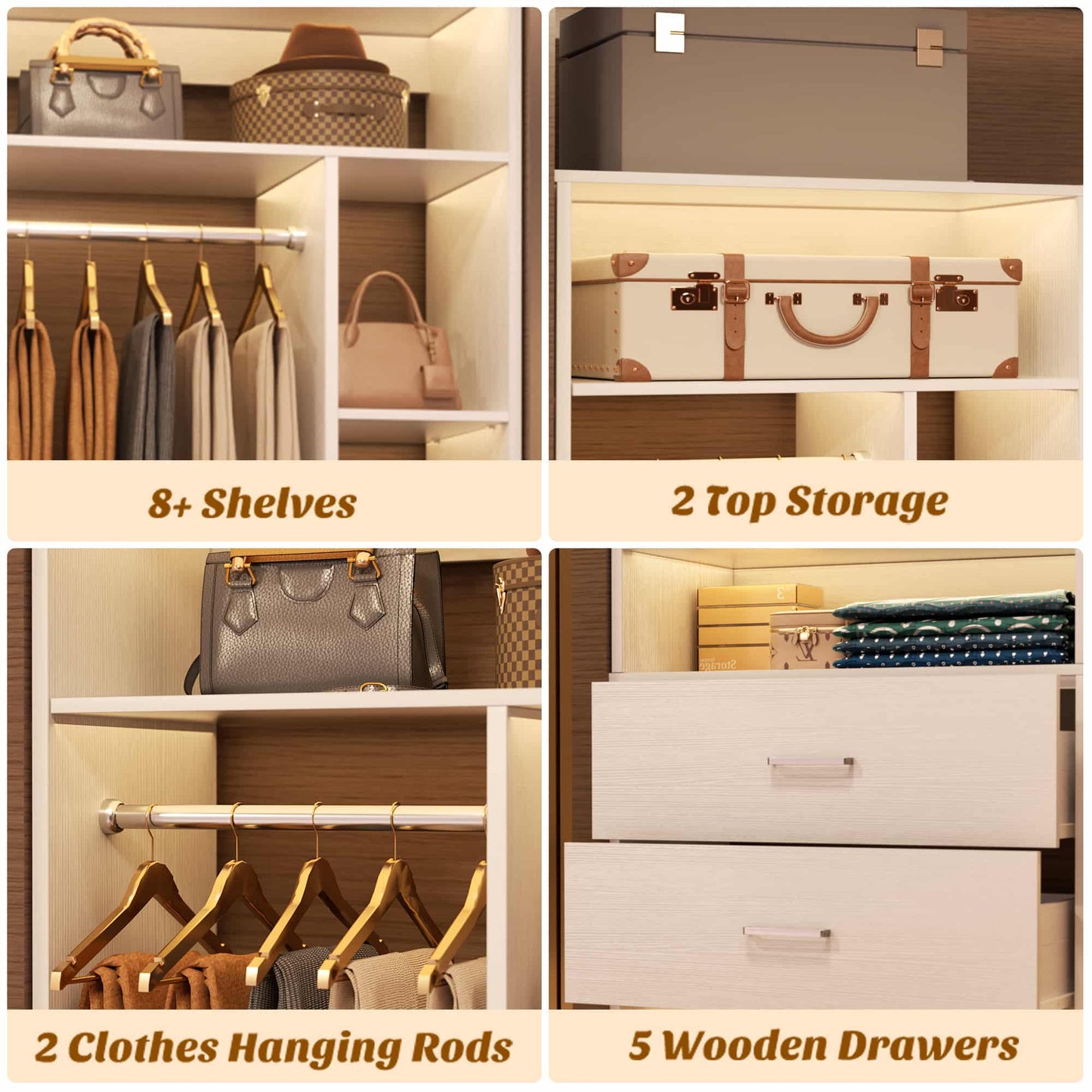 63.2" L X 39.2" W X 80" H Corner Closet System,Freestanding Closet Organizer System With 2 Drawers & 12 Shelves