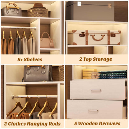 63.2" L X 39.2" W X 80" H Corner Closet System,Freestanding Closet Organizer System With 2 Drawers & 12 Shelves