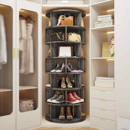 7-Tier Spinning Shoe Rack Tower, 360 Revolving wooden Shoe Rack, 60'' for shoes ,bags, Display Lazy Susan ,Storage Carousel