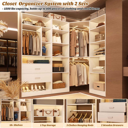 Closet System Closet Organizer, Wood Closet Organizer System,Walk-in Closet or Small Closets Wardrobe, Clothes Rack with Hanging Rods