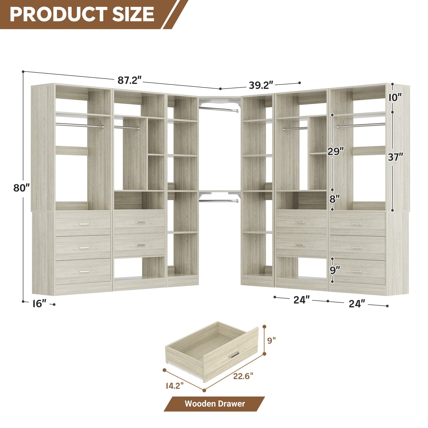 Complete Corner & Straight Closet Organizer Suite:1 Corner Shelf Unit + 4 Tower Systems ( 4-Drawer+ 6-Drawer Options)