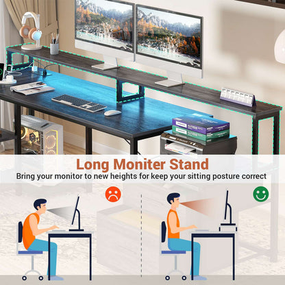 L Shaped Desk with File Drawer, 72.8" Reversible L Shaped Computer Desk with Power Outlet & LED Strip