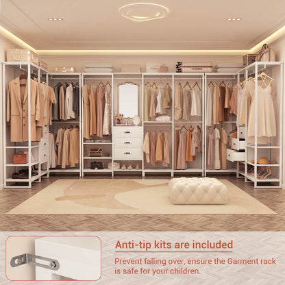 Closet System Organizer Walk-in Closet for Bedroom with 3 Wood Drawers