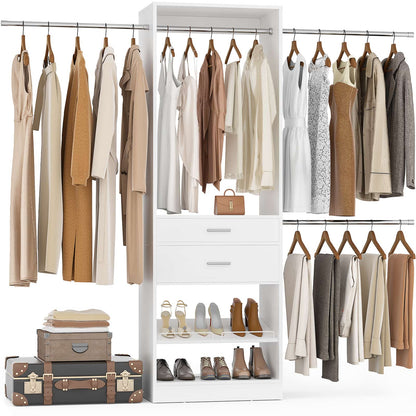 Closet System with Wooden Drawers, Adjustable Angled Shoe Rack