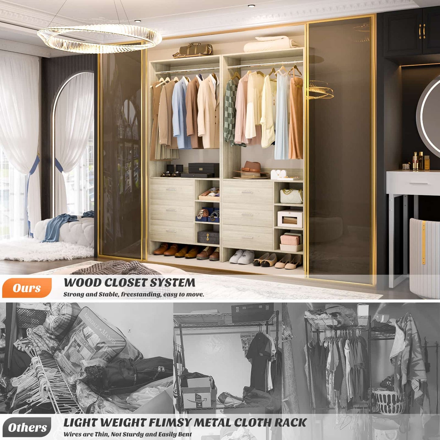 2.5FT Closet System with Wooden Drawers