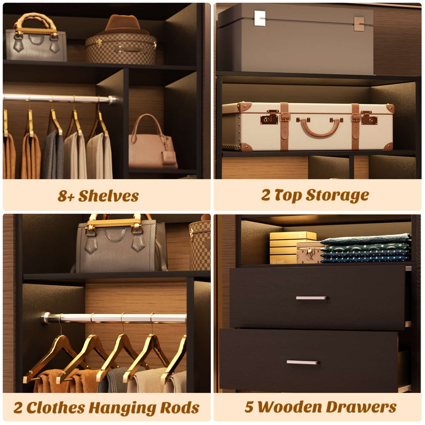 63.2" L X 39.2" W X 80" H Corner Closet System,Freestanding Closet Organizer System With 2 Drawers & 12 Shelves