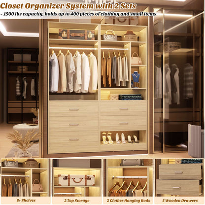 63.2" L X 39.2" W X 80" H Corner Closet System,Freestanding Closet Organizer System With 2 Drawers & 12 Shelves