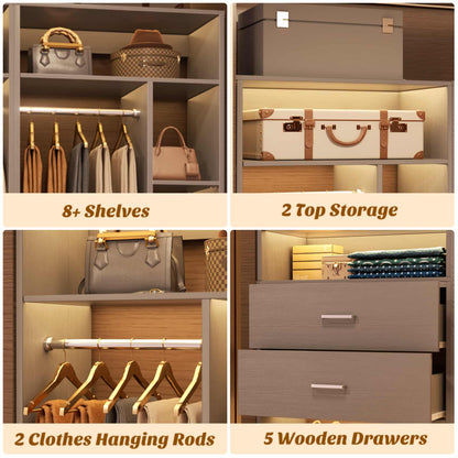 63.2" L X 39.2" W X 80" H Corner Closet System,Freestanding Closet Organizer System With 2 Drawers & 12 Shelves