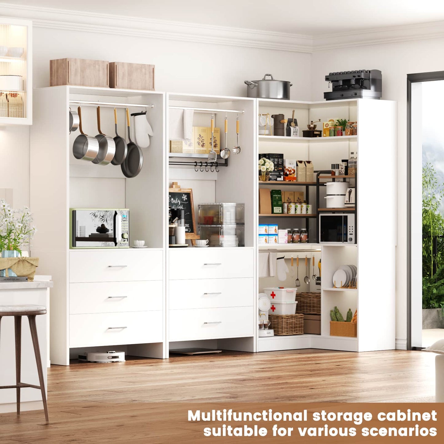 81'' Closet System with 6 Drawers, 4 Hanging Rods & Corner Tower