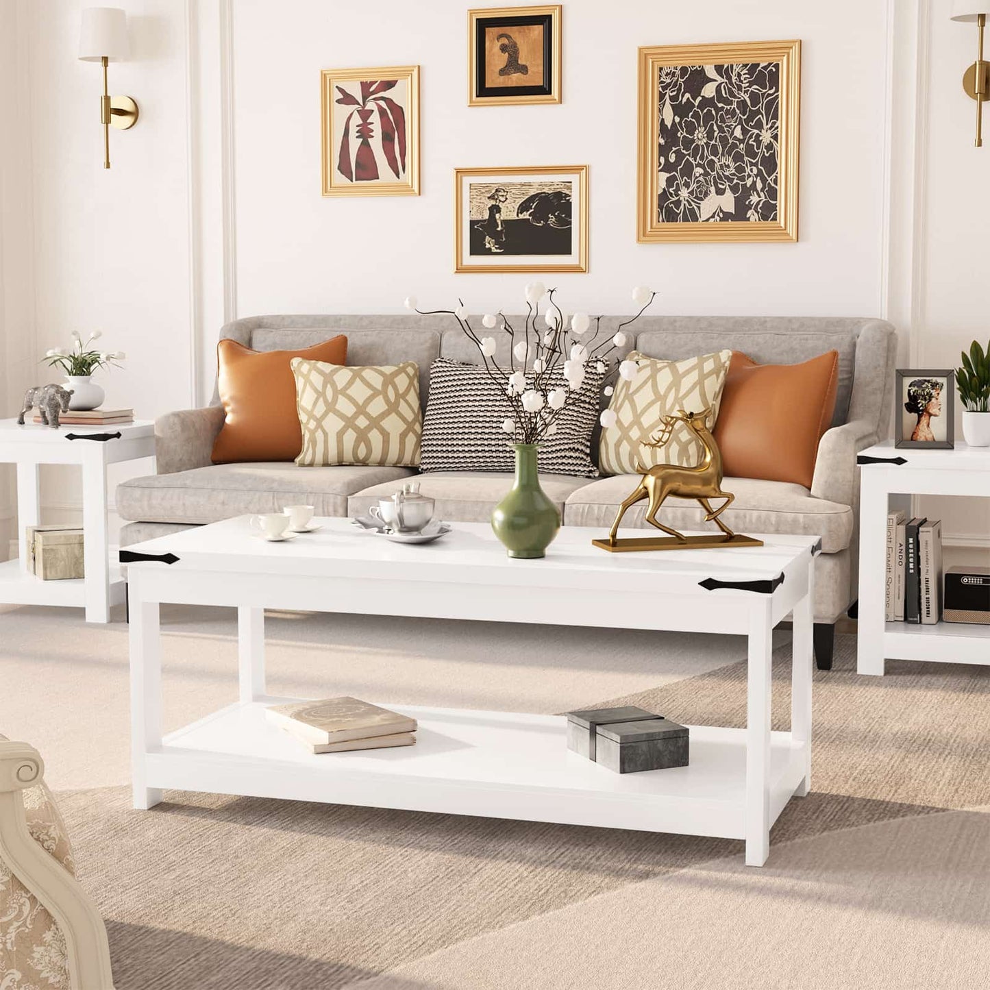 43.3” Rectangular Coffee Table with Storage Shelf