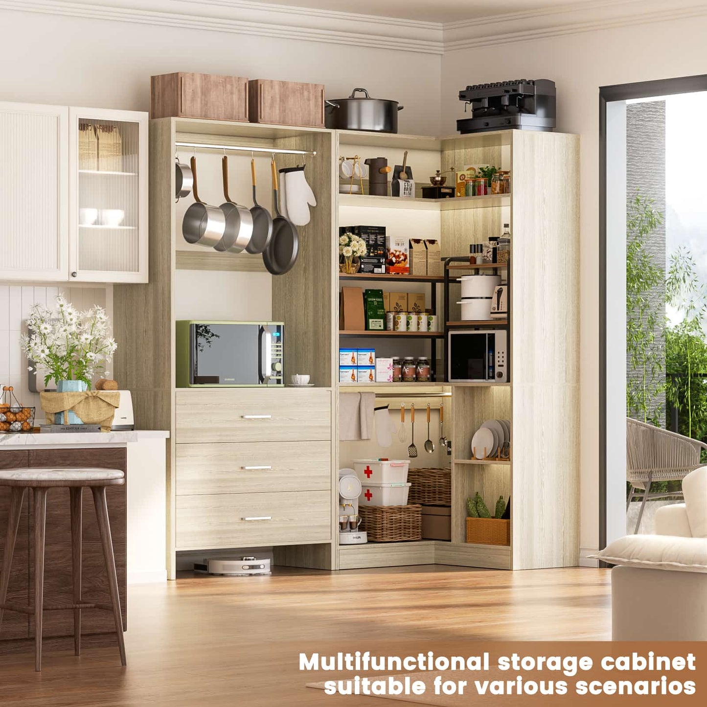 Closet System with 3 Drawers, 2 Hanging Rods & Corner Tower