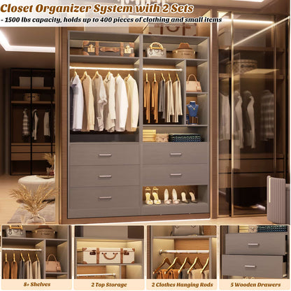 63.2" L X 39.2" W X 80" H Corner Closet System,Freestanding Closet Organizer System With 2 Drawers & 12 Shelves