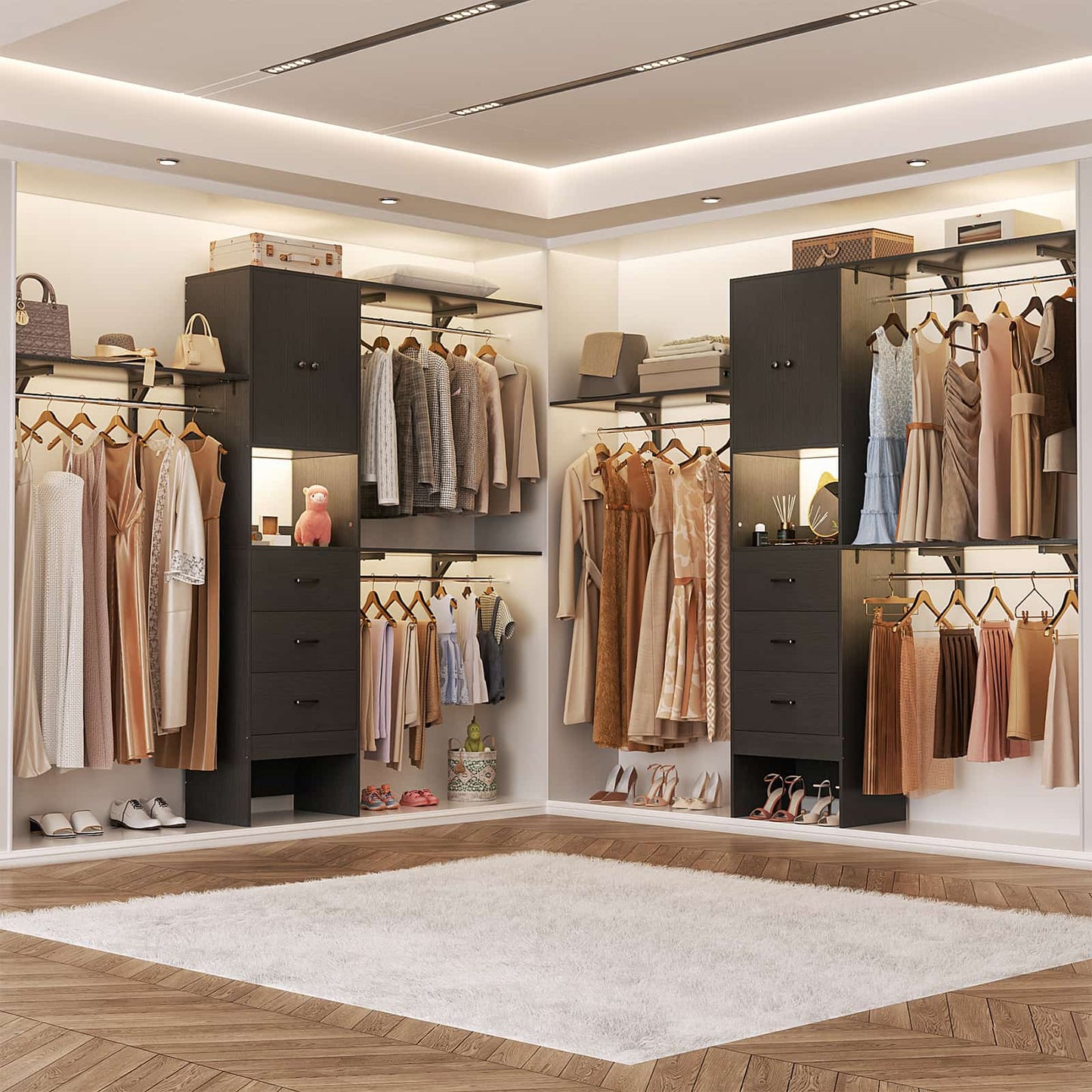 96 '' Closet Organizer System with Wood Drawers and Doors