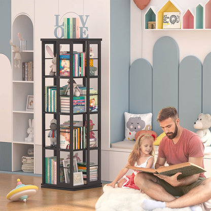 Rotating Bookshelf, Corner Bookshelf, 360 Display Wood Spinning Bookshelf