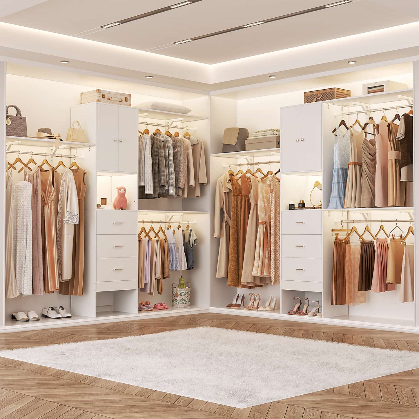 96 '' Closet Organizer System with Wood Drawers and Doors
