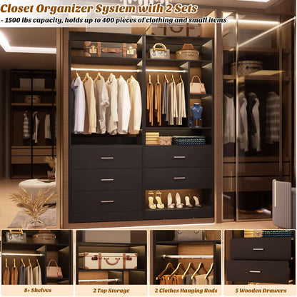 63.2" L X 39.2" W X 80" H Corner Closet System,Freestanding Closet Organizer System With 2 Drawers & 12 Shelves