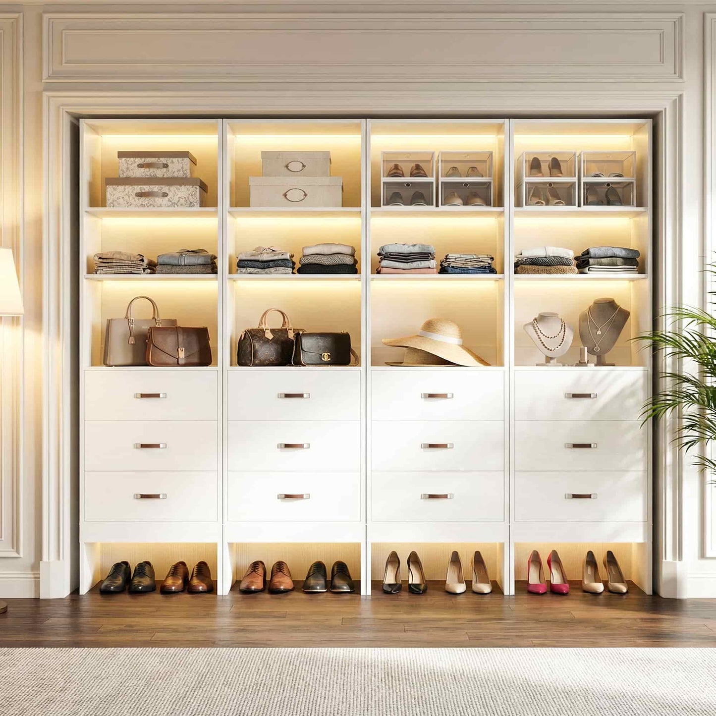 96" Closet System Value 4-Pack with 12 Hanging Rods & 12 Wooden Drawers - Adjustable (5-8FT Each)