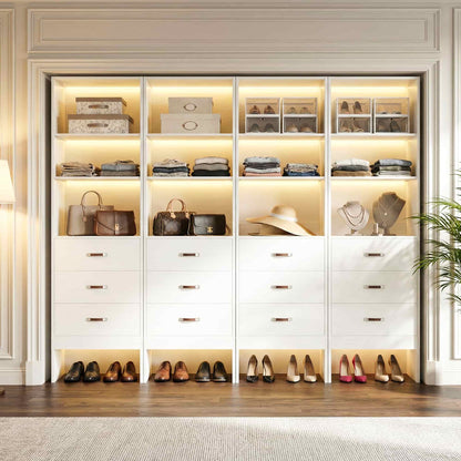 96" Closet System Value 4-Pack with 12 Hanging Rods & 12 Wooden Drawers - Adjustable (5-8FT Each)