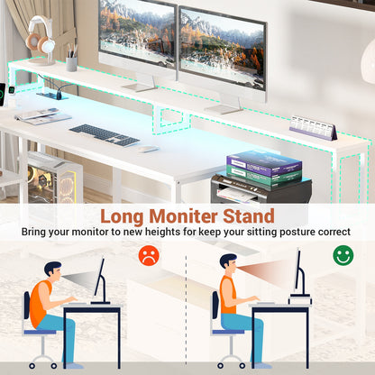 L Shaped Desk with File Drawer, 72.8" Reversible L Shaped Computer Desk with Power Outlet & LED Strip