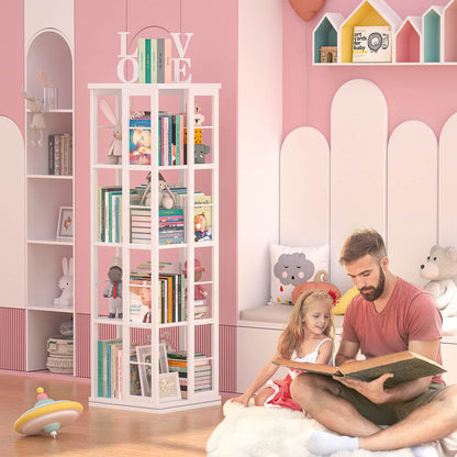 Rotating Bookshelf, Corner Bookshelf, 360 Display Wood Spinning Bookshelf