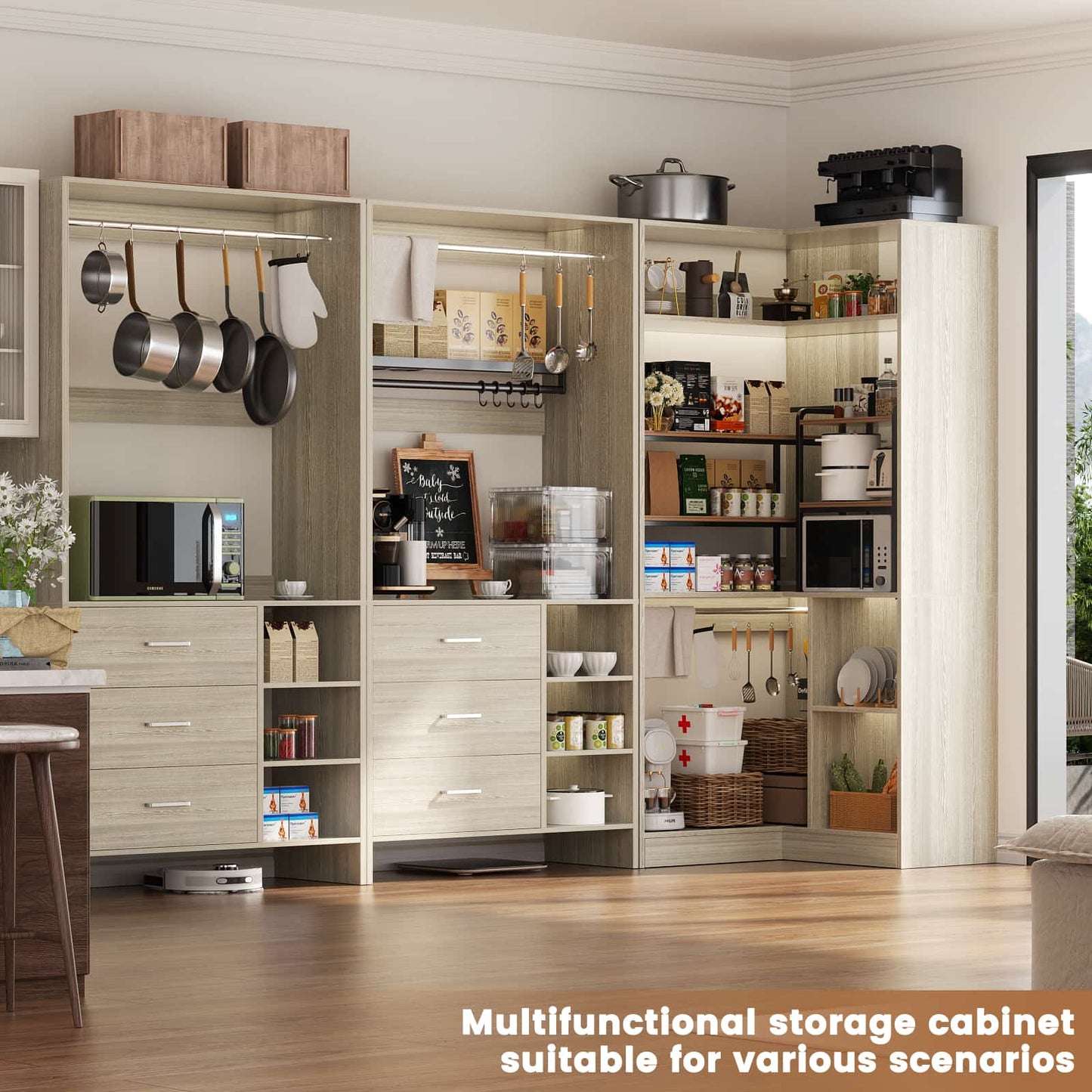 Closet System with 6 Drawers, 4 Hanging Rods & Corner Tower