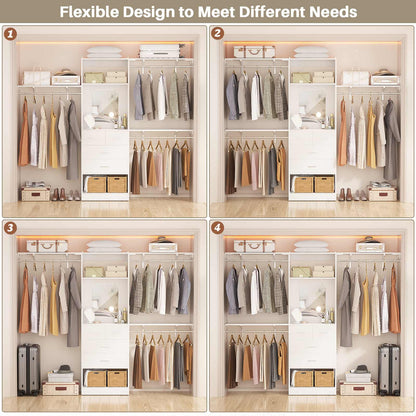 8FT Walk in Closet Organizer with 3 Hanging rods and Shelves