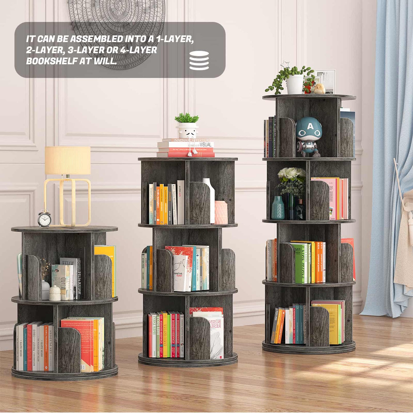 Rotating Bookshelf, 360 Display Corner Bookshelf for Small Space