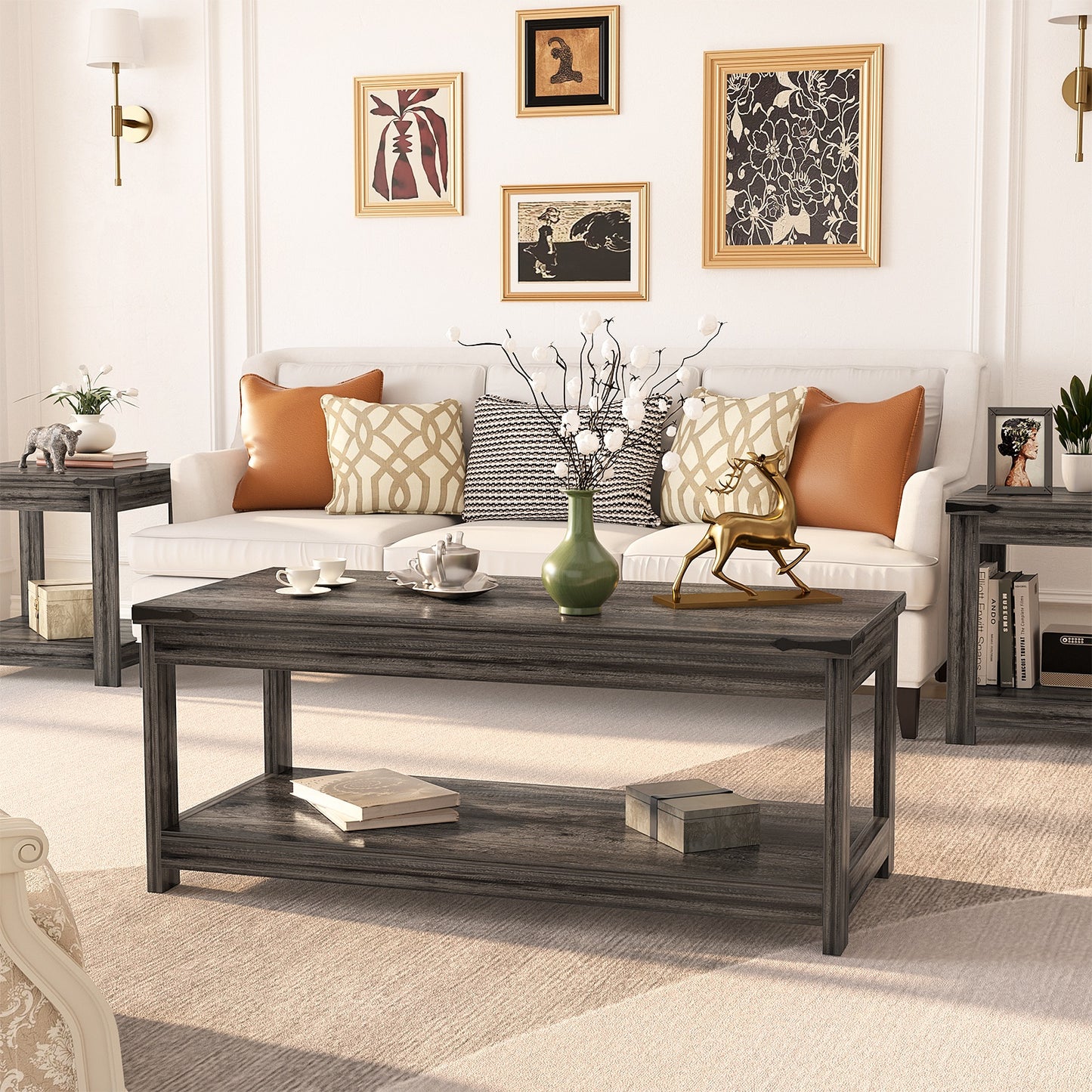 43.3” Rectangular Coffee Table with Storage Shelf