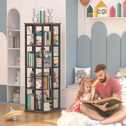 Rotating Bookshelf, Corner Bookshelf, 360 Display Wood Spinning Bookshelf