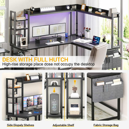 L Shaped Desk with Power Outlet and LED lights