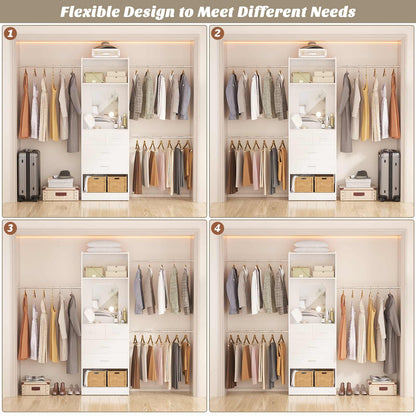 8FT Walk in Closet Systems Starter Kit with 25” Tower and 3 Extendable Hanging Rods