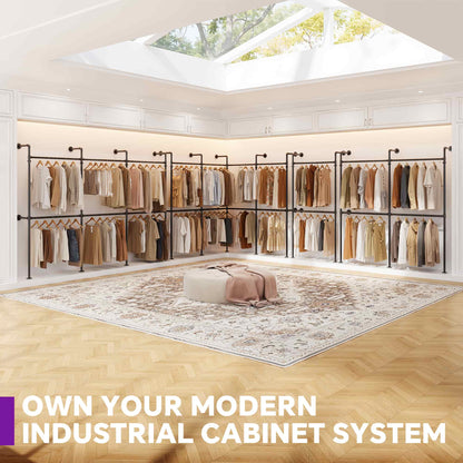 3.5FT Wall Mounted Industrial Pipe Clothing Rack, Heavy Duty & Reversible Garment Rack for Closet, Small Walk-in Wardrobe System