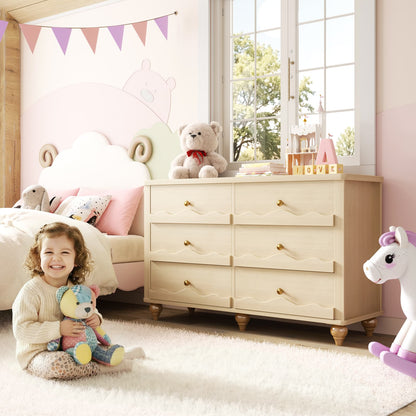 6-Drawer Dresser for Bedroom - 43" Modern Chest of Drawers with Scalloped Front, Storage Organizer