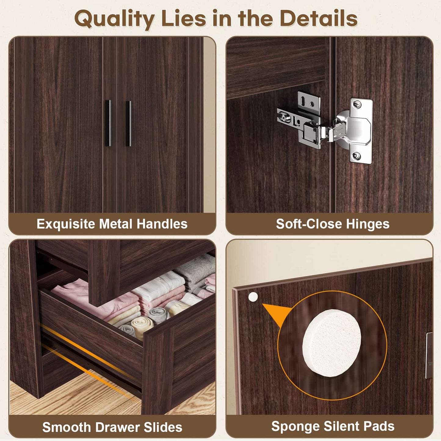 71" Tall Armoire Wardrobe Closet - 3 Drawers, Doors & Hanging Rod, Extra Deep 20" Bedroom Storage with Soft-Close Hinges