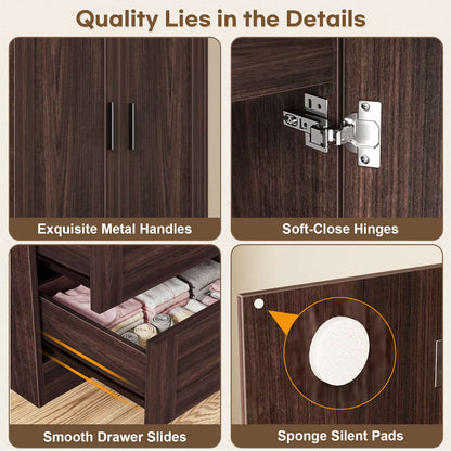 71" Tall Armoire Wardrobe Closet - 3 Drawers, Doors & Hanging Rod, Extra Deep 20" Bedroom Storage with Soft-Close Hinges