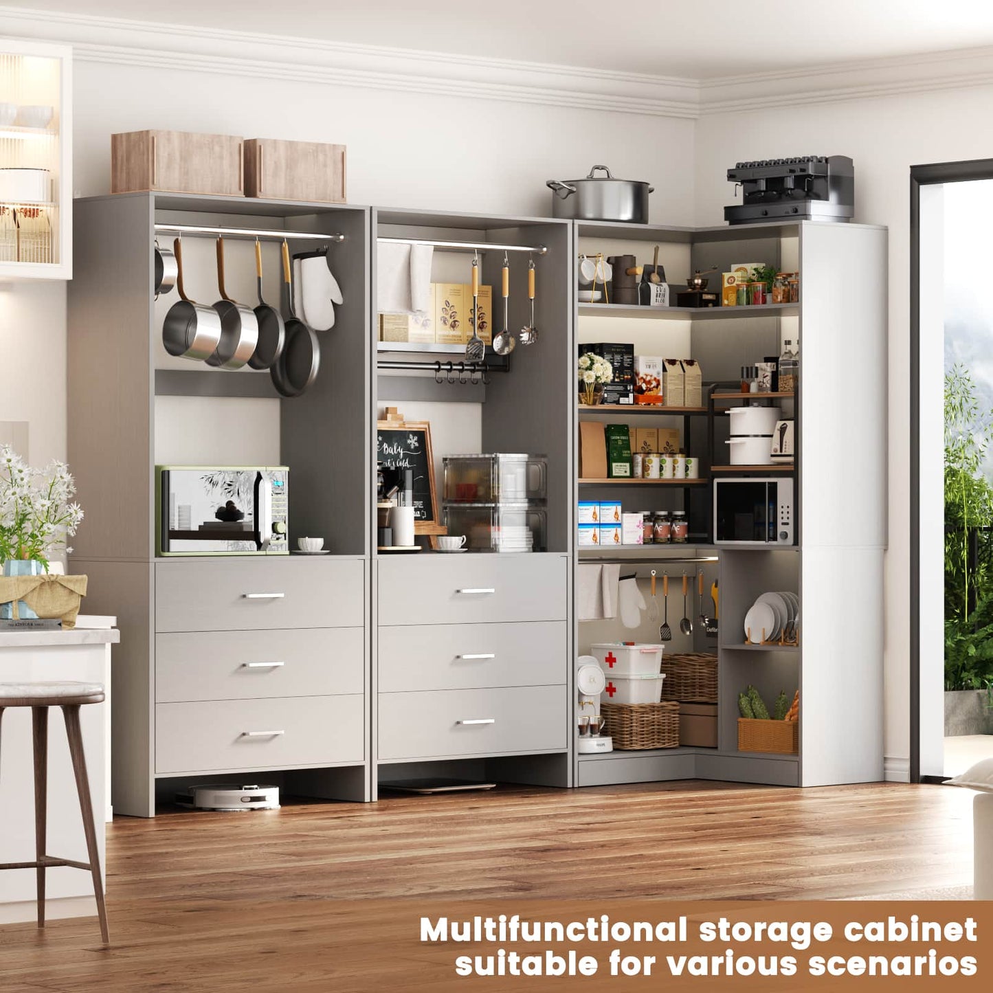 81'' Closet System with 6 Drawers, 4 Hanging Rods & Corner Tower