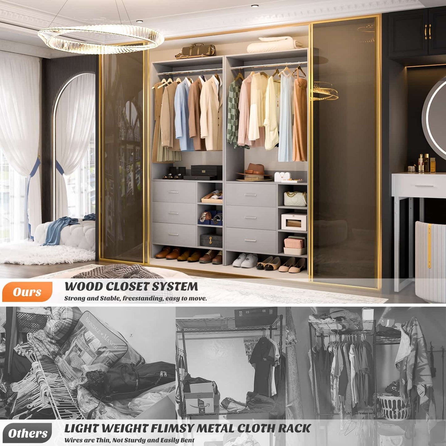 2.5FT Closet System with Wooden Drawers