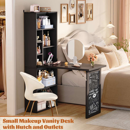 Small Folding Desk with Outlets, Convertible Writing Desk for Small Spaces