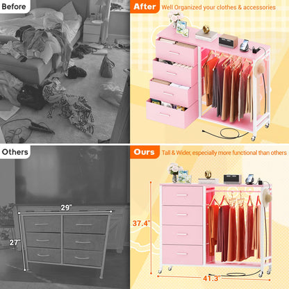 Dresser with Hanging Rack & 4 Drawers