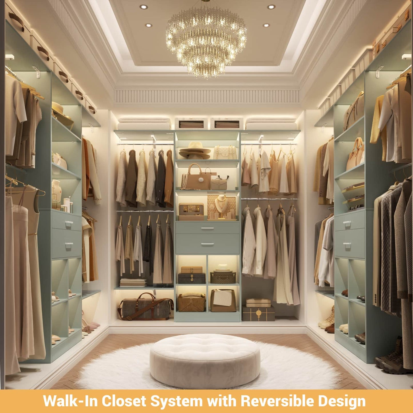 5FT Small Closet System, Baby Closet Organizer System with Wooden Drawers