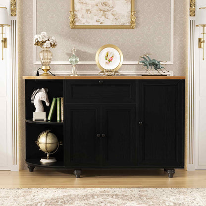 Kitchen Sideboard Cabinet Buffet Table with Power Outlets, 55"Coffee Bar Cabinet with Drawer, Wine Rack/Shelves