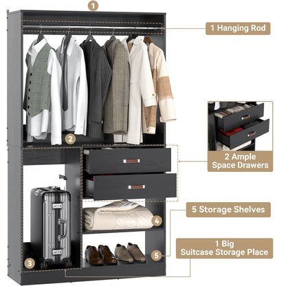 40 Inches Freestanding Closet System with Suitcase Storage