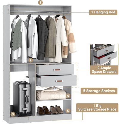 40 Inches Freestanding Closet System with Suitcase Storage