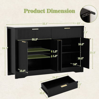 Buffet Cabinet with Storage, 55" Fluted Sideboard Buffet with Drawers