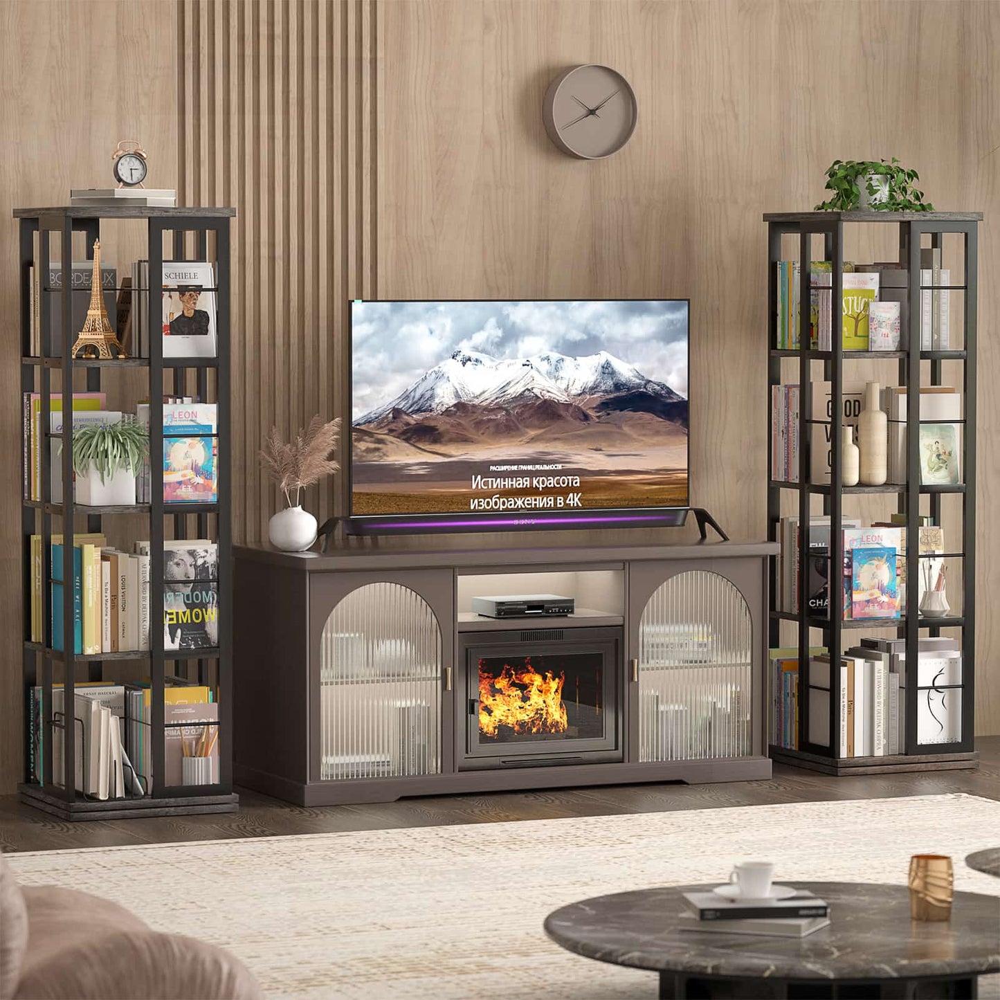 Rotating Bookshelf, Corner Bookshelf, 360 Display Wood Spinning Bookshelf