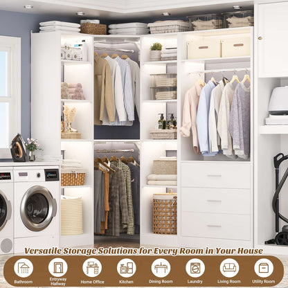 63.2" L X 39.2" W X 80" H Corner Closet System,Freestanding Closet Organizer System With 2 Drawers & 12 Shelves