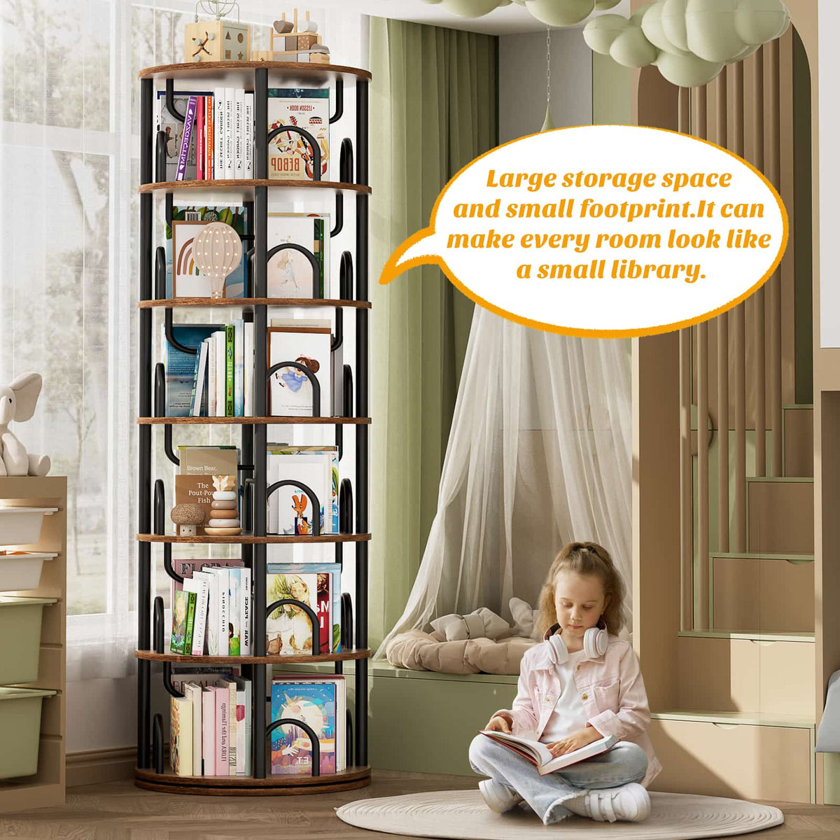 6 Tier Rotating Bookshelf Tower, Revolving Bookcase